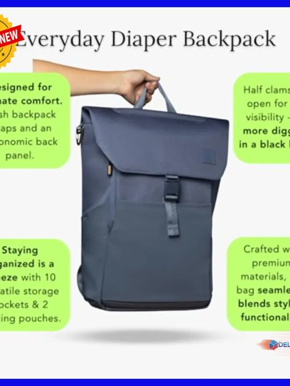 Large Water-Resistant Diaper Backpack with Changing Pad, Travel-Friendly